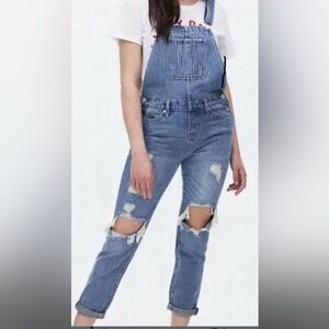 Tomboy-Overalls Size Small Ripped Distressed Denim Stretch Bluenotes